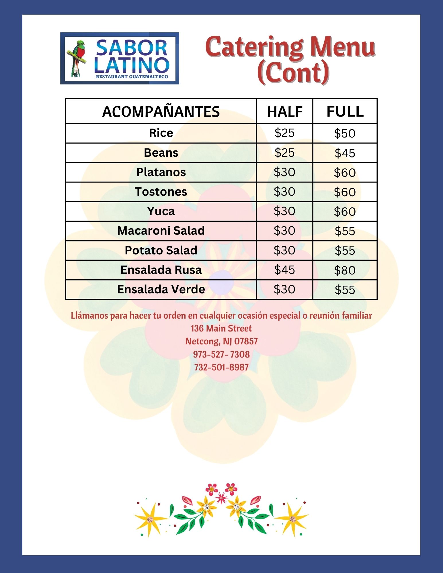 Sabor Latino Catering Menu